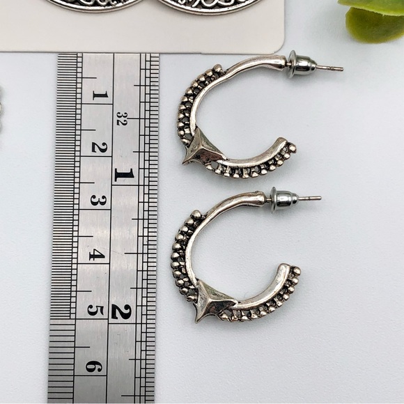 Bali Style Openwork Filigree Silver Tone Hoop Earring Lot Crescent Huggie Boho - Picture 10 of 15